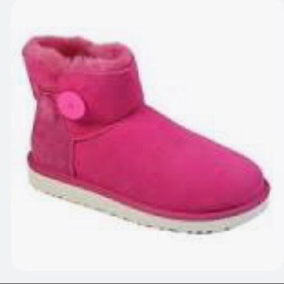 UGG Mini Bailey 1 Button Pink Magenta Boots Box Booties Shearling Fur Snow 6 Box - Picture 12 of 12